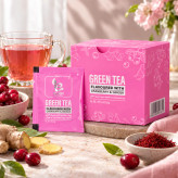 پودر عصاره چای سبز الن کر با طعم کرنبری، زنجبیل و زعفران بسته 15 عددی