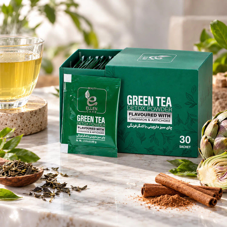 پودر عصاره چای سبز دارچینی با کنگرفرنگی الن بیوتی بسته 30 عددی